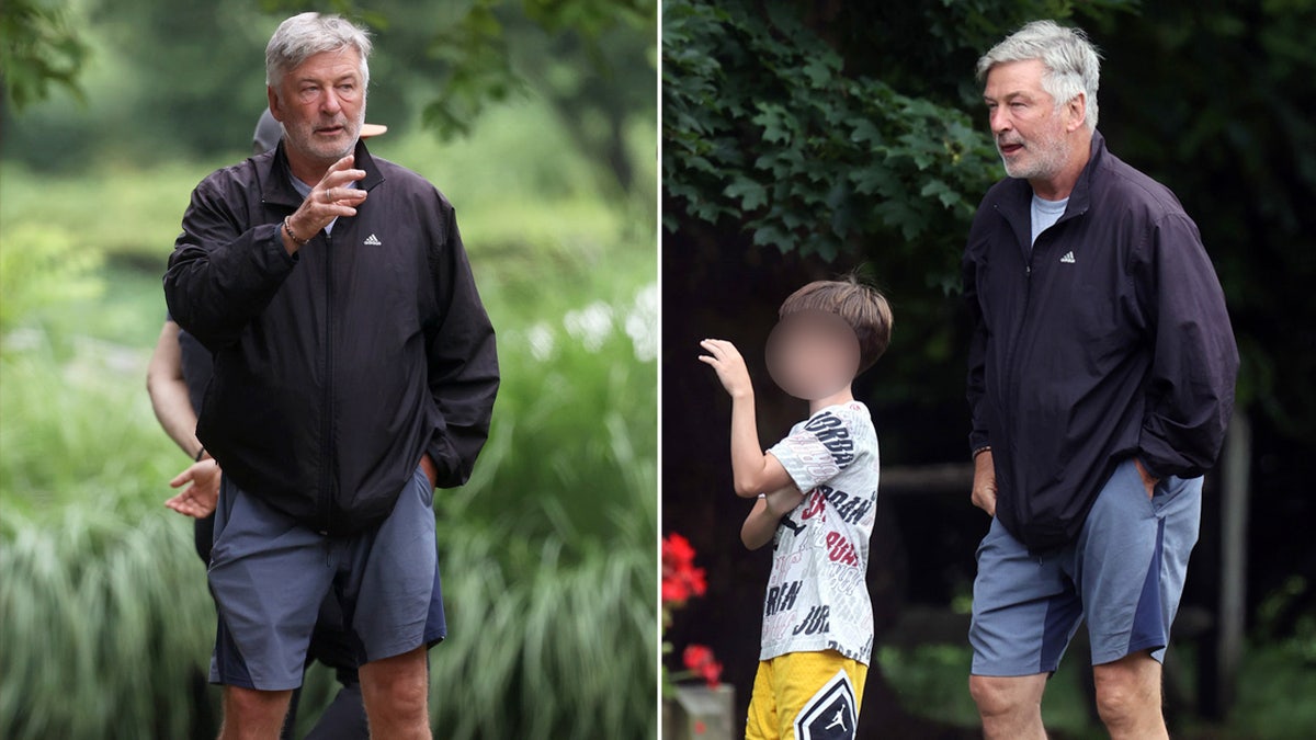 Actor Alec Baldwin in Adidas jacket and shorts filming a new reality show.