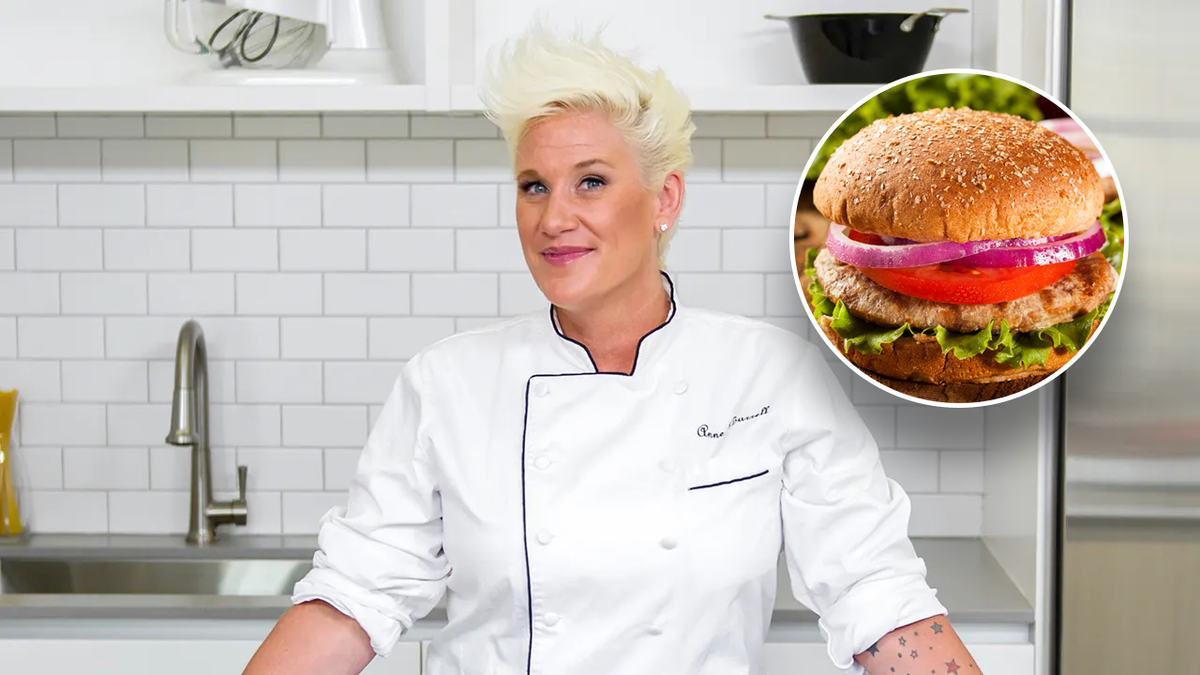 Chef Anne Burrell with a turkey burger